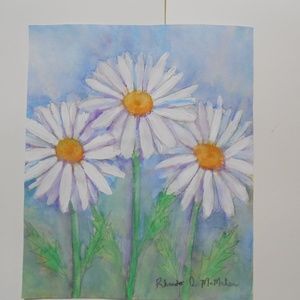 White Daisy Watercolor Painting